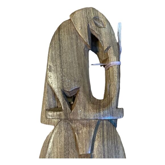 Vintage MCM Hand Carved Wood Serving Set Spoon Fork Brown Elephant - Picture 3 of 4